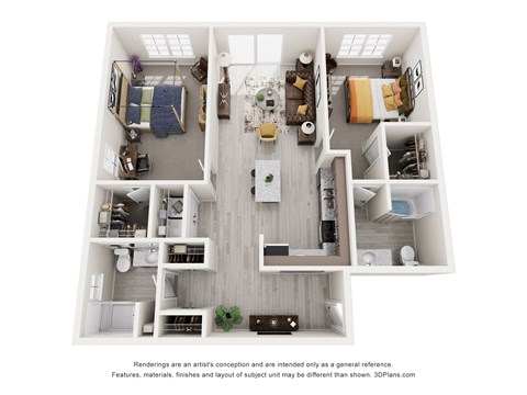Floor plan for 2 beds, 2 baths, 1187 sqft